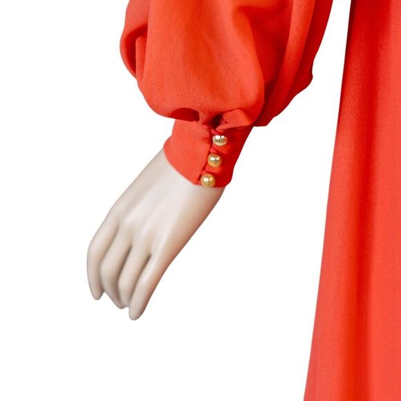 OSTI Vintage 70s Nylon Crepe Balloon Sleeve Coral Gown * Small - Picture 11 of 17